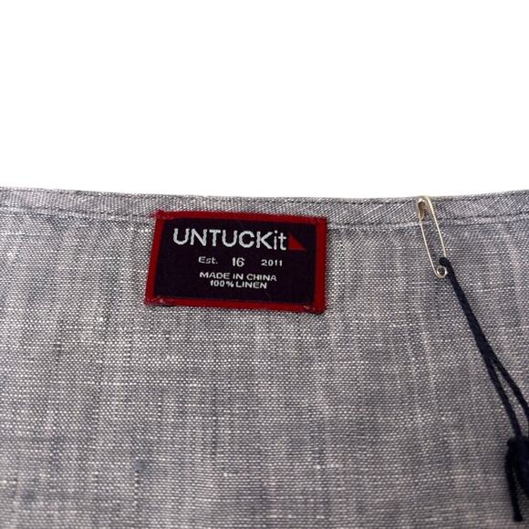 NWT UNTUCKit Linen Gray Navy Trim V-Neck Tunic Top 3/4 Sleeve Sz 16 - Picture 3 of 4